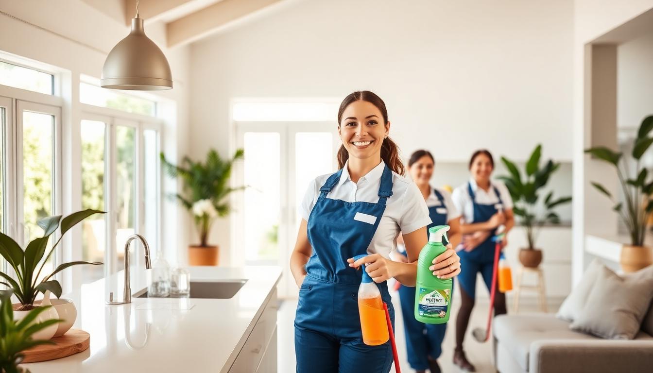 Professional cleaning team at work